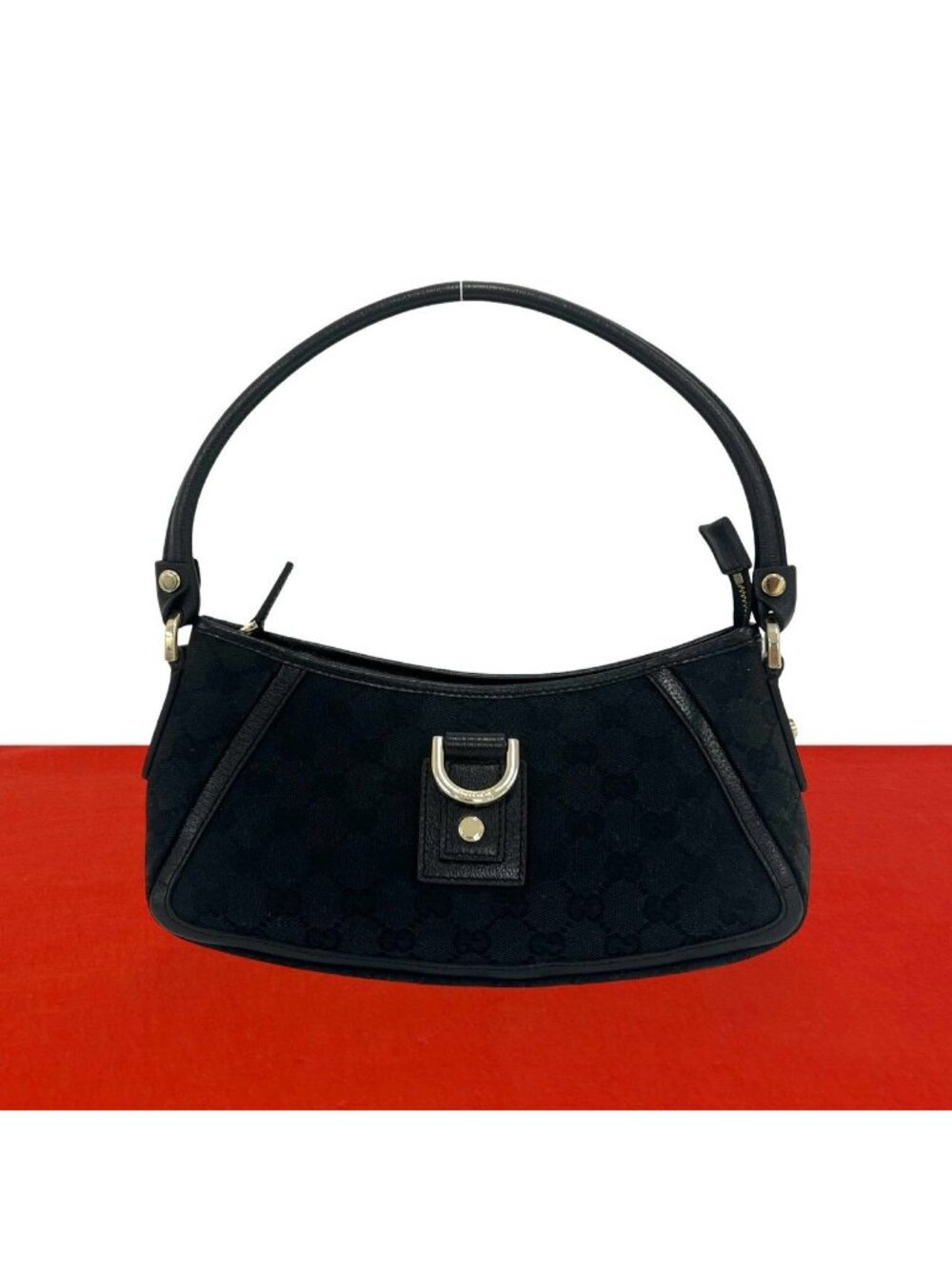 Gucci Abbey GG Pattern Logo Canvas Leather Shoulder Bag Black